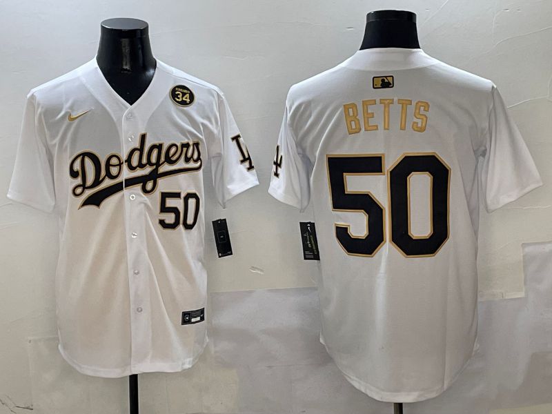 Men Los Angeles Dodgers 50 Betts White Black Game Nike 2025 MLB Jersey style 6